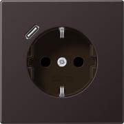 Jung LS 990 Алюминий темный Розетка с/з + USB тип C (USB type-C 5V)