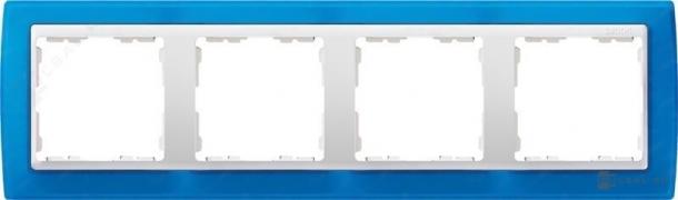РамкаSimon 82, 4 поста, цвет - синий полупрозрачный, белый, металл, пластмасса