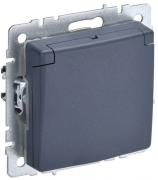 IEK Brite Base Маренго Розетка двойная с/з с крышкой со шторками IP20, винтовой зажим