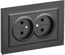 IEK Brite Черная Розетка двойная б/з в сборе, винтовой зажим