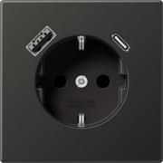 Jung LS 990 Антрацит Розетка с/з USB A+С, (USB type-C 5V, USB type-A 5V)