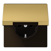 Jung LS 990 Латунь классическая Розетка с/з с крышкой без шторок , безвинтовые клеммы