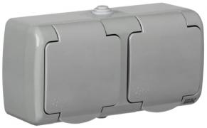 IEK Aquatic Серый Розетка 2-ая с/з с крышкой открытой установки IP54