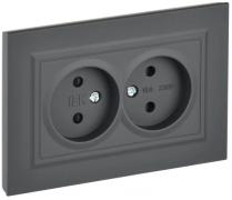 IEK Brite Графит Розетка двойная б/з со шторками в сборе, винтовой зажим