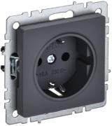 IEK Brite Base Графит Розетка с/з со шторками, винтовой зажим