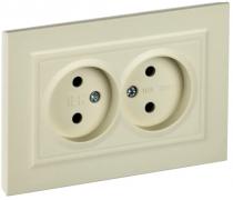 IEK Brite Бежевый Розетка двойная б/з в сборе, винтовой зажим