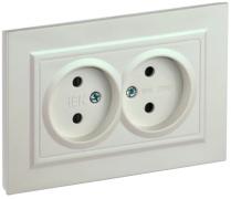 IEK Brite Жемчуг Розетка двойная б/з со шторками в сборе, винтовой зажим