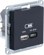 Atlas Design Карбон Розетка USB A+С 45 Вт, с быстрой зарядкой