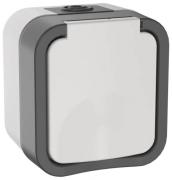 IEK Tors Белый Розетка 1-ая с/з с крышкой со шторками открытой установки IP55