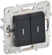 IEK Skandy Черный Выключатель 2-клавишный с подсветкой