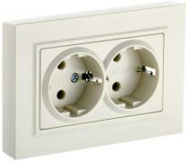 IEK Brite Бежевый Розетка двойная с/з со шторками в сборе, винтовой зажим