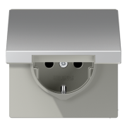 Jung LS 990 Алюминий Розетка с/з с крышкой без шторок , безвинтовые клеммы