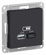 Atlas Design Карбон Розетка USB A+С, 5В/2,4А, 2х5В/1,2А