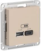 Atlas Design Песочный Розетка USB A+С, 5В/2,4А, 2х5В/1,2А