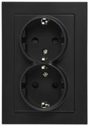 Jasmart G Черный матовый Розетка двойная с/з со шторками в сборе