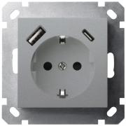 Jasmart G Алюминий Розетка с/з+USB A+С, с быстрой зарядкой 25 Вт (USB type-C 5V, USB type-A 5V)