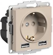 Atlas Design Песочный Розетка с/з+USB Розетка A+A, 5В/2,4А, 2х5В/1,2А