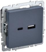 IEK Brite Base Маренго Розетка USB А+C, 18Вт быстрая зарядка (USB type-C 5V, USB type-A 5V)
