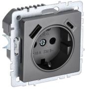 IEK Brite Base Сталь Розетка с/з+USB A+С, с быстрой зарядкой, (USB type-C 5V, USB type-A 5V, 3,1 А)