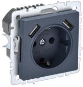IEK Brite Base Маренго Розетка с/з+USB Розетка A+A, (USB type-A 5V, 2,1А)