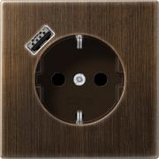 Jung LS 990 Латунь античная Розетка с/з + USB тип A (USB type-A 5V)