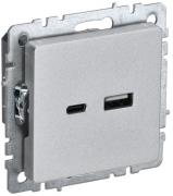 IEK Brite Base Алюминий Розетка USB А+C, 3,1А быстрая зарядка (USB type-C 5V, USB type-A 5V)