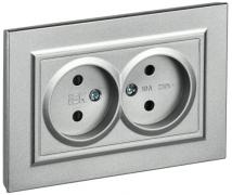 IEK Brite Алюминий Розетка двойная б/з со шторками в сборе, винтовой зажим