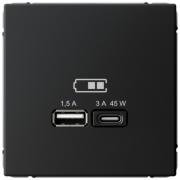 ArtGallery Карбон Розетка USB A+С 45Втс быстрой зарядкой (USB type-C 5V,  USB type-A 5V)