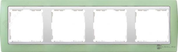 РамкаSimon 82, 4 поста, цвет - зеленый, белый, металл, пластмасса