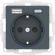 Atlas Design Изумруд Розетка с/з+USB Розетка A+C, 5В/2,4А/3,0А+2х5В/1,5А