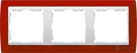РамкаSimon 82, 3 поста, цвет - красный полупрозрачный, белый, металл, пластмасса