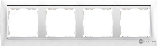 РамкаSimon 82, 4 поста, цвет - белый, белый, металл, пластмасса