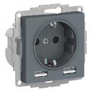 Atlas Design Грифель Розетка с/з+USB Розетка A+A, 5В/2,4А, 2х5В/1,2А