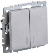 IEK Brite Base Алюминий Выключатель 2-клавишный с подсветкой