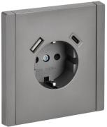 IEK Fortepiano Сталь Розетка с/з+USB A+С, с быстрой зарядкой, (USB type-C 5V, USB type-A 5V, 3,1 А)