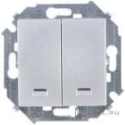 ВыключательSimon 15, двухклавишный, с подсветкой, цвет - алюминий