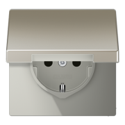 Jung LS 990 Нержавеющая сталь Розетка с/з с крышкой без шторок , безвинтовые клеммы