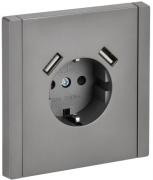 IEK Fortepiano Сталь Розетка с/з+USB Розетка A+A, (USB type-A 5V, 3,1А)