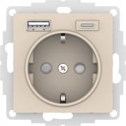 Atlas Design Бежевый Розетка с/з+USB Розетка A+C, 5В/2,4А/3,0А+2х5В/1,5А