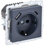 IEK Brite Base Маренго Розетка с/з+USB A+С, с быстрой зарядкой, (USB type-C 5V, USB type-A 5V, 3,1 А)