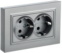 IEK Brite Алюминий Розетка двойная с/з в сборе, винтовой зажим