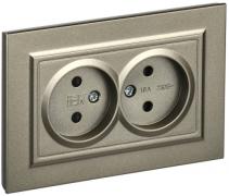 IEK Brite Шампань Розетка двойная б/з со шторками в сборе, винтовой зажим