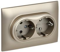 IEK Skandy Шампань Розетка двойная с/з в сборе, винтовой зажим