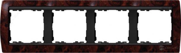 РамкаSimon 82, 4 поста, цвет - корень ореха, графит, дерево