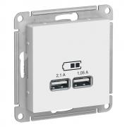 Atlas Design Белый Розетка USB A+А, 5В/2,1 А, 2х5В/1,05 А