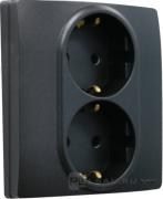 Legrand Etika Антрацит Розетка двойная с/з со шторками, безвинтовые клеммы