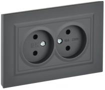 IEK Brite Графит Розетка двойная б/з в сборе, винтовой зажим