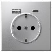 ArtGallery Алюминий Розетка с/з USB A+С, (USB type-C 5V,  USB type-A 5V)