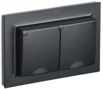 IEK Brite Черный Розетка двойная с/з с крышкой со шторками в сборе IP44, винтовой зажим