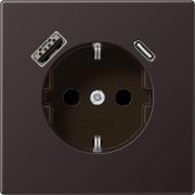 Jung LS 990 Алюминий темный Розетка с/з USB A+С, (USB type-C 5V, USB type-A 5V)